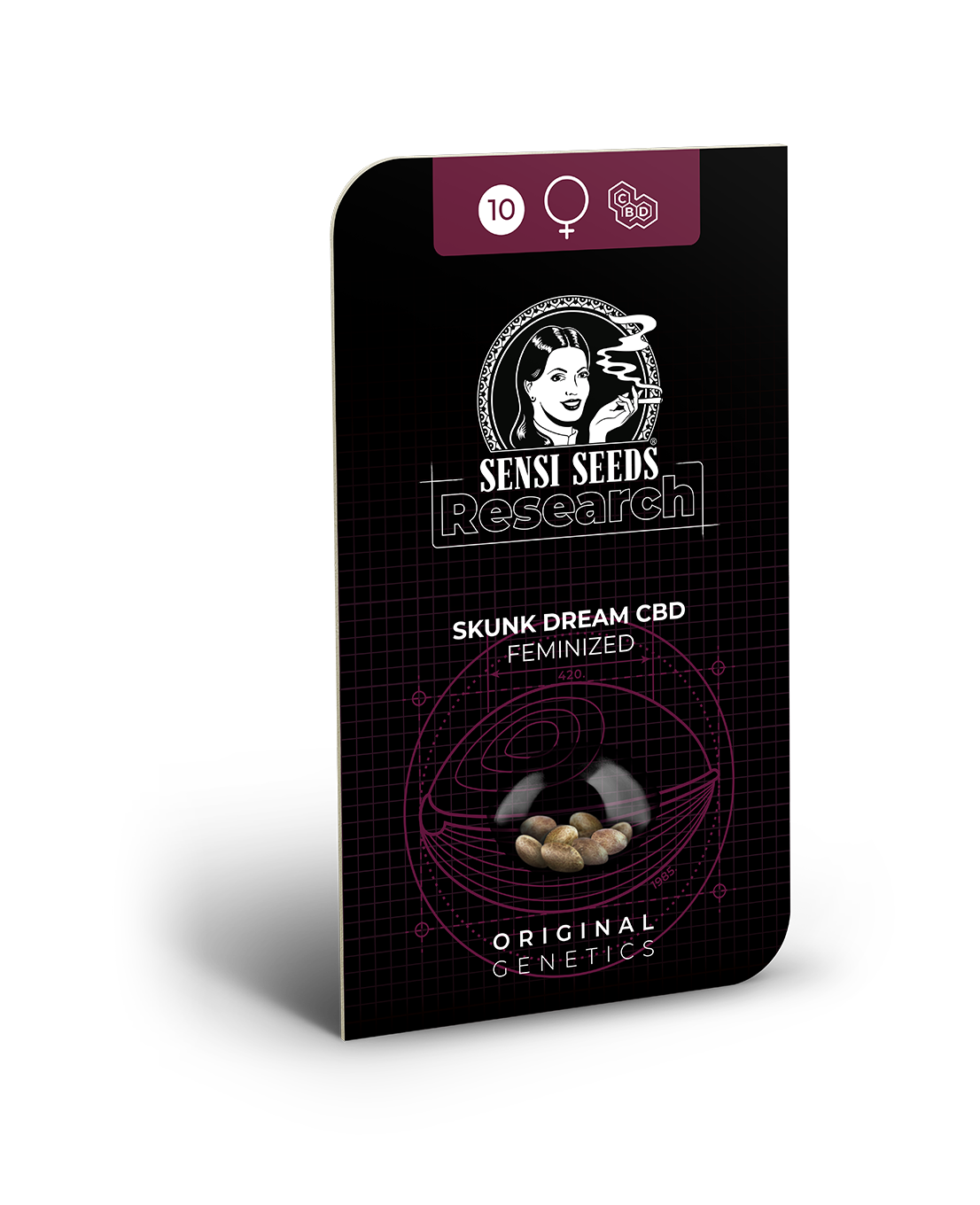 Freigestellte Verpackung von Skunk Dream CBD Femin. Hanfsamen und Cannabis Samen zum Anbauen