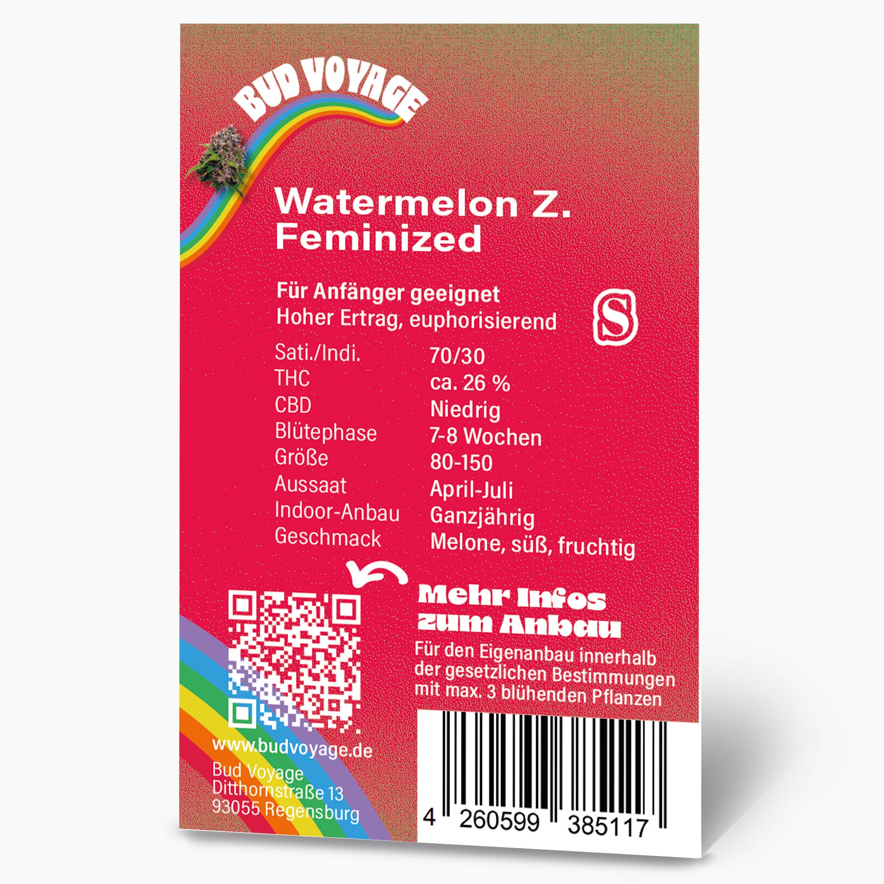 Hanfsamen BudVoyage Watermelon Zkittlez Fem (kreativ, fröhlich, entspannend)