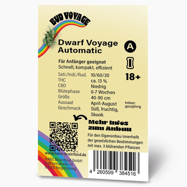 Hanfsamen BudVoyage Dwarf Auto (kreativ, motivierend, Anfänger) - HANS Brainfood