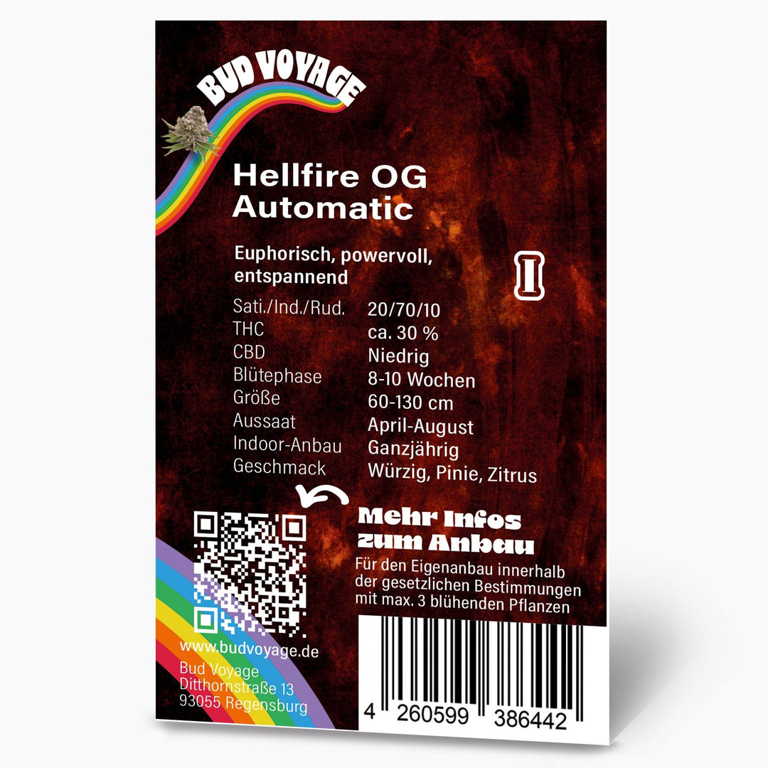 Hanfsamen BudVoyage Hellfire OG AUTO (Stresslindernd, glücklich, euphorisch, entspannend) - HANS Brainfood