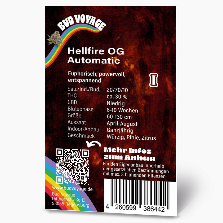 Hanfsamen BudVoyage Hellfire OG AUTO (Stresslindernd, glücklich, euphorisch, entspannend) - HANS Brainfood