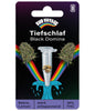 Bud Voyage Grafikdesign: Tiefschlaf Black Domina Samenpackung mit Regenbogen, drei Samen in einer Mikrotube und Beer-Lemon-Farbakzenten
