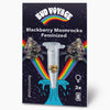 Bud Voyage Grafikdesign: feminisierte Blackberry Moonrocks Samen in einer Mikro-Reagenzglas, umgeben von Regenbögen und maritimen Motiven, auf dunklem Hintergrund drei Samen sichtbar
