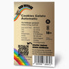 Grafika Hans Brainfood GmbH: Cookies Gelato Automatický obal na semínka s duhou, QR kódem a podrobnými informacemi o produktu v béžové a zlaté barvě.