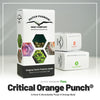 Fotografie produktu od Dutch Passion, na které jsou semena Critical Orange Punch v Amsterdamu s jasně zelenými a fialovými květy a hnědá semena v šestiúhelníkových buňkách.
