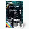 Bud Voyage graphic design featuring Gorilla Glue #4 feminized cannabis strain with a vibrant rainbow, teal network background, and QR code for more info.
