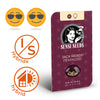Obrázek produktu Sensi Seeds zobrazuje feminizovaná semena konopí Jack Herer ve vínovém obalu se stylizovanou ženou a geometrickým vzorem, semena jsou světle hnědá a na obalu je číslo 10 a symbol ženy.
