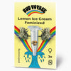 Sáčky s osivem Bud Voyage:  Lemon Ice Cream feminizovaná semena ve zkumavce s duhovým a vlnovým vzorem tři semena ve zkumavce žluté pozadí
