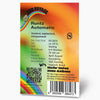 Bud Voyage Produktgrafik zeigt Runtz Automatic Hanfsamen mit Regenbogen, QR-Code und Barcode auf orangefarbenem Hintergrund  süßem, fruchtigem Geschmack und  8-9 Wochen Blütezeit

