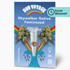 Sáček se semeny Bud Voyage: Skywalker Sativa feminizovaný, obsahuje dva květy marihuany, tři semena v plastové tubě, duhovou a modrou vlnu, s detailními listy a jasnými barvami.
