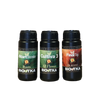 Produktová fotografie tří lahví hnojiva BioBizz StartBooster, Cultiva 3 a FinalTop se zelenými, oranžovými a hnědými etiketami zobrazujícími kořeny, květy a PK-Boost.
