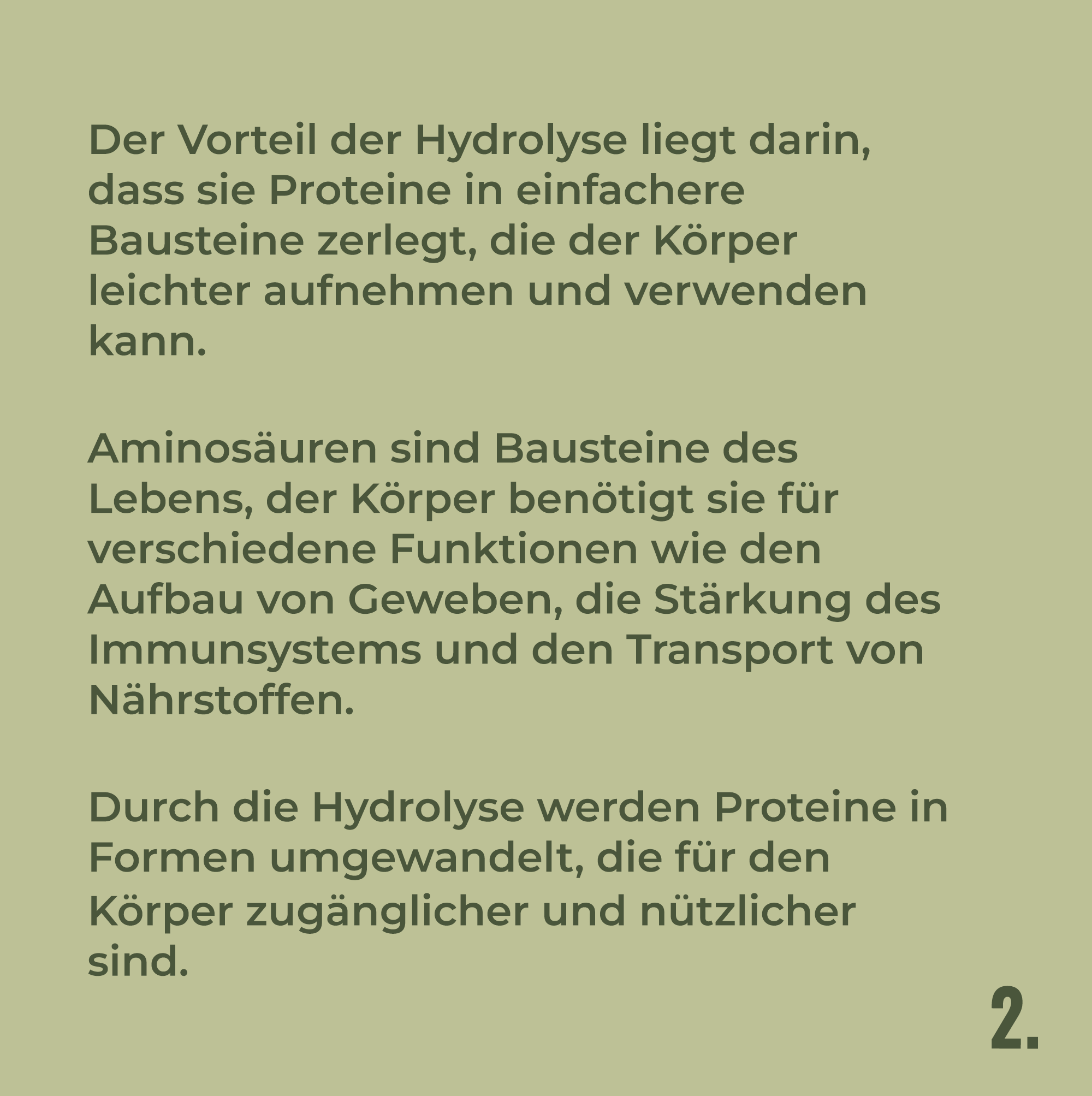 Unbekannt, Text-basiertes Bild:  ein grüner Hintergrund zeigt deutschen Text über die Hydrolyse von Proteinen und Aminosäuren in einer sauberen, modernen Schriftart mit einer Nummer 2
