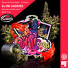 Digitální ilustrace 187 Strassenbande, rostlina marihuany a DJ Ini Cookies s barevným posypem, sušenkami a květy konopí
