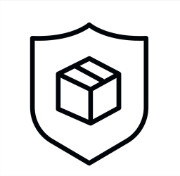 Vektorová grafika zobrazuje chráněný balíček v symbolu štítu s výraznými liniemi a minimalistickým designem.
