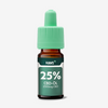 Hans+ product shot showing a bottle of 25% CBD oil with 2500mg of CBD a mint green dropper and dark amber glass bottle against a white background