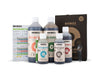 Biobizz nutrient solution set: Bio-Bloombastic, Bio-Grow, and Bio-Heaven bottles with nutrient table and measuring spoon in brown packaging
