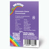 Graphic design by Bud Voyage depicting Amnesia Haze Feminized cannabis with a vibrant rainbow and QR code, showcasing details like a purple background and fruity pepper flavor notes
