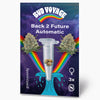 Bud Voyage product image: Back 2 Future Automatic cannabis seeds, three feminized seeds in a test tube, surrounded by rainbow and marijuana flowers with purple and green hues
