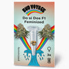 Bud Voyage graphic design shows Do si Dos F1 feminized cannabis seeds in a test tube in front of a rainbow and a blue wave with three seeds that are green, brown and beige