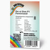 Bud Voyage product graphic: Do si Dos F1 feminized cannabis seeds, rainbow, QR code and barcode, with mint, kush and earthy notes

