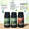 Product photo by BioTka: Start Booster, Cultiva 3 and Final Top fertilizers on wooden table with green and brown label design and detailed product descriptions
