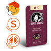 Sensi Seeds product graphic: Michka feminized cannabis seeds in burgundy packaging with geometric pattern, illustration of a woman with a cigarette and ten seeds in a capsule are shown
