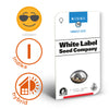 Graphic by White Label Seed Company shows feminized Master Kush seeds, 10 pieces, Indica hybrid, in orange and white packaging with a cool emoji
