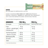Product image showing a Hanso Apfelstrudel vegan energy bar featuring apple pieces and cinnamon with nutritional information including energy, fat, carbohydrates, and fiber details
