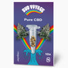 Bud Voyage seed packet: Shows cannabis seeds in a test tube surrounded by two marijuana flowers and a rainbow on a purple background with turquoise wave and dripping water
