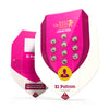 Royal Queen Seeds packaging features El Patron feminized cannabis seeds in a bright pink package with ten clear capsules and a golden lion logo
