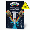Bud Voyage graphic design featuring Sleepy Joe Feminized cannabis seeds in a microtube against a starry night sky with a vibrant rainbow and stylized wave three cannabis buds are shown with a high THC warning
