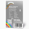 Bud Voyage product graphic: White Widow feminized cannabis seeds, Regenburg, with rainbow, QR code and barcode, detailed information on cultivation
