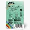 Graphic by Hans Brainfood GmbH, showing Northern Lights Automatic Cannabis, rainbow and QR code with fruity, piney and citrusy notes
