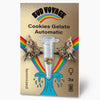 Bud Voyage seed bag, showing Cookies Gelato Automatic seeds in a test tube, surrounded by rainbow and a blue wave, feminized seeds, three pieces

