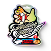 Digital illustration by GZUZ shows a swan with glowing stars holding a forbidden punch, with the words Forbidden Punch in stylized lettering and bright colors on a holographic sticker